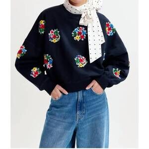 NEW ESSENTIEL ANTWERP itro embroidered sweatshirt in navy multi